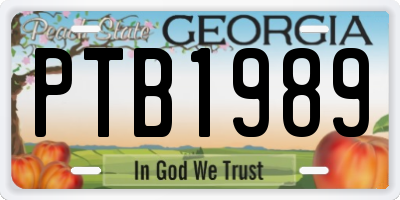 GA license plate PTB1989