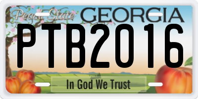 GA license plate PTB2016