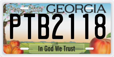 GA license plate PTB2118