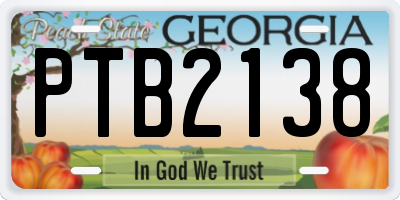 GA license plate PTB2138