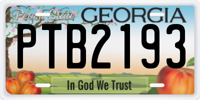 GA license plate PTB2193