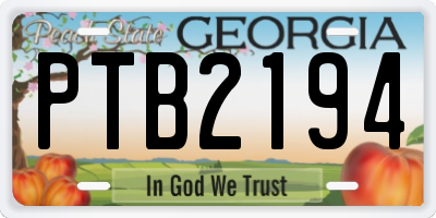 GA license plate PTB2194