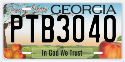 GA license plate PTB3040