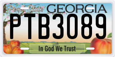 GA license plate PTB3089