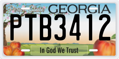 GA license plate PTB3412