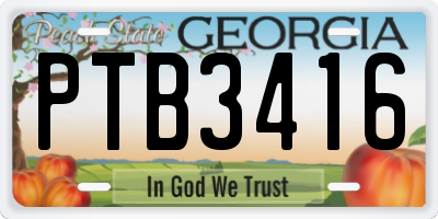 GA license plate PTB3416
