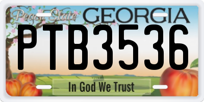 GA license plate PTB3536