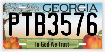 GA license plate PTB3576