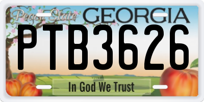 GA license plate PTB3626