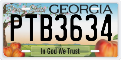 GA license plate PTB3634