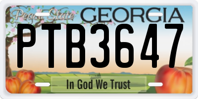 GA license plate PTB3647