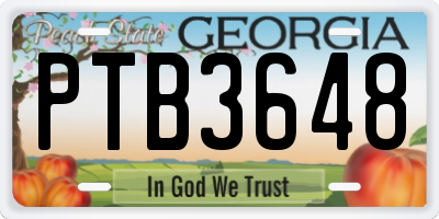 GA license plate PTB3648