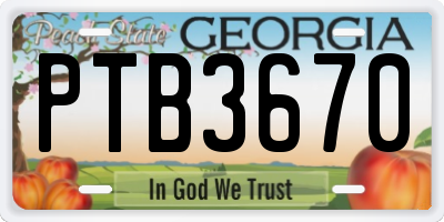 GA license plate PTB3670