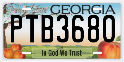 GA license plate PTB3680