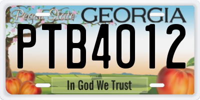 GA license plate PTB4012
