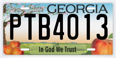 GA license plate PTB4013