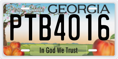 GA license plate PTB4016