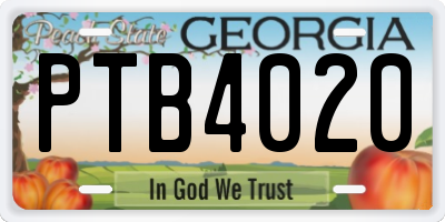 GA license plate PTB4020