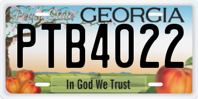 GA license plate PTB4022