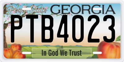 GA license plate PTB4023