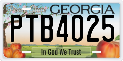 GA license plate PTB4025