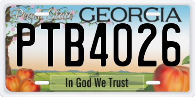 GA license plate PTB4026