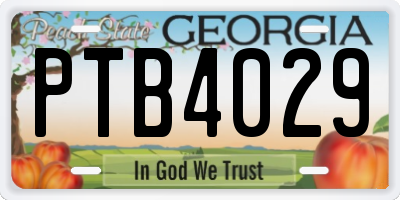 GA license plate PTB4029