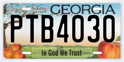 GA license plate PTB4030