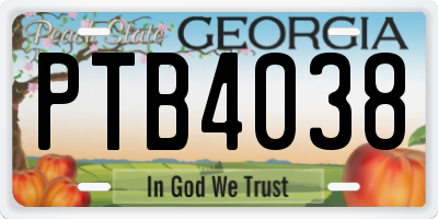 GA license plate PTB4038