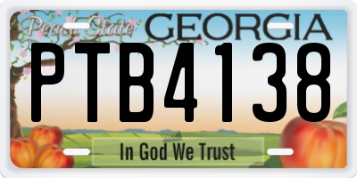 GA license plate PTB4138