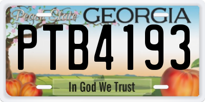 GA license plate PTB4193