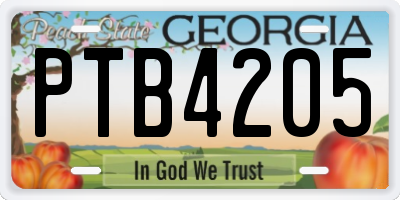 GA license plate PTB4205