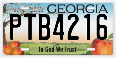 GA license plate PTB4216