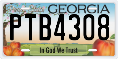GA license plate PTB4308