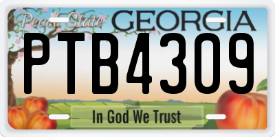 GA license plate PTB4309