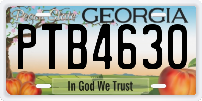 GA license plate PTB4630