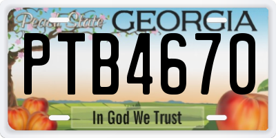 GA license plate PTB4670