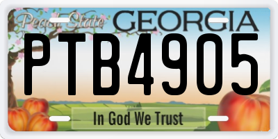 GA license plate PTB4905