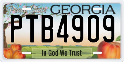 GA license plate PTB4909