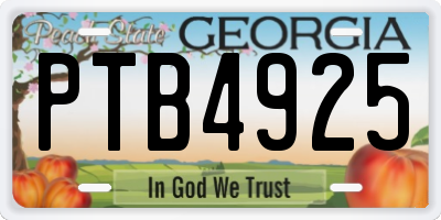 GA license plate PTB4925