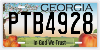 GA license plate PTB4928