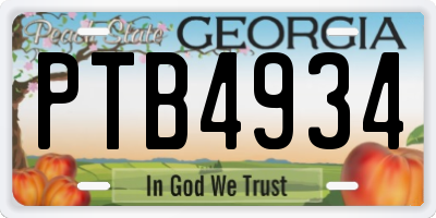 GA license plate PTB4934