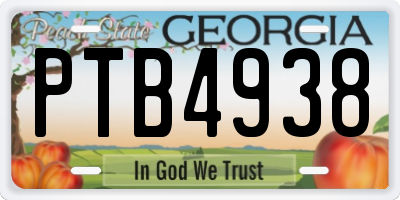 GA license plate PTB4938