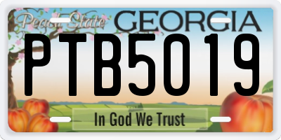 GA license plate PTB5019