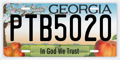 GA license plate PTB5020