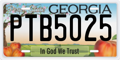 GA license plate PTB5025