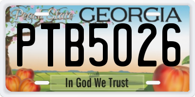 GA license plate PTB5026