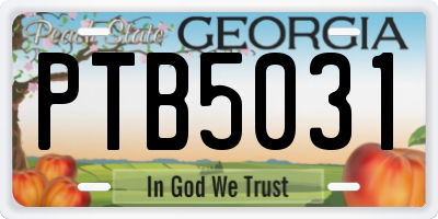 GA license plate PTB5031
