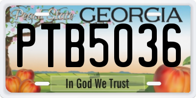 GA license plate PTB5036