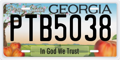 GA license plate PTB5038